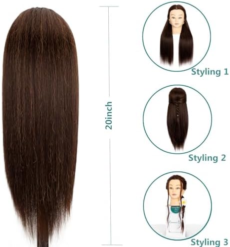 20Inch Real Hair Female Mannequin Head with Stand - Image 3