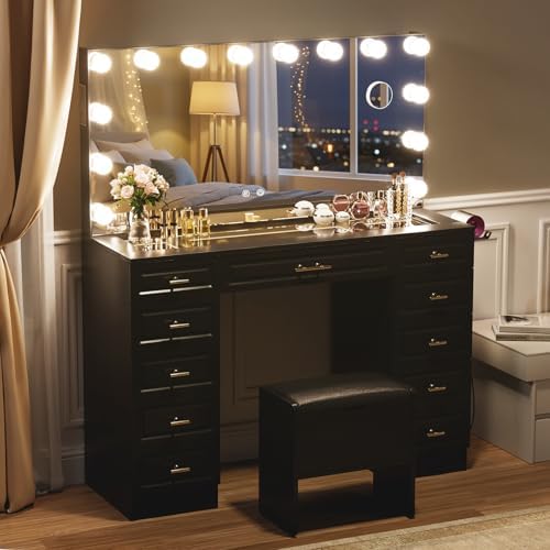 VOWNER Vanity with Lighted Mirror, Makeup Vanity Desk w/Bluetooth Speaker - Image 6