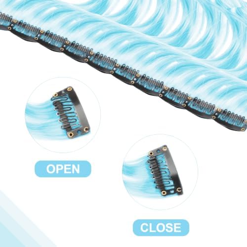 10 PCS Light Sky Blue Hair Extensions, Curly Wavy Synthetic Hair Clip in - Image 2