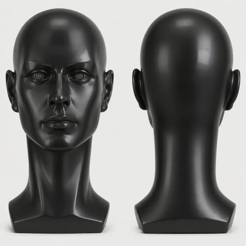 Mannequin Head Male Face Model Display Stand for Wigs Hat Glasses Mask Headphone (black) by LIAMTU