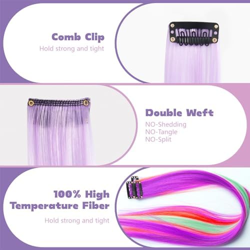 BEAHOT 12 PCS Clip in Colored Hair Extensions, 20 Inches Rainbow Hairpieces - Image 4