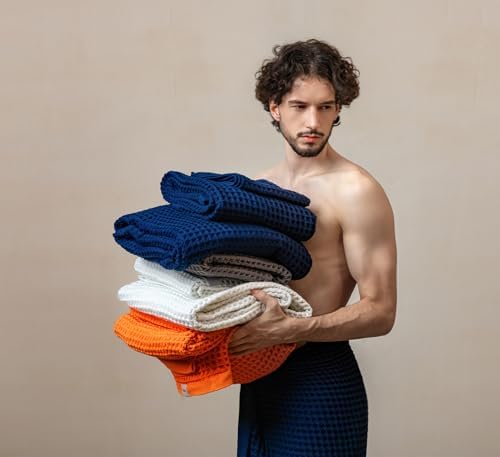 Luxury Organic Japanese Cotton Waffle Bath Towel | Thick, Absorbent, Quick Dry Bathroom Towels for Shower, Sauna, Onsen| Hotel & Spa Quality, Gift-Ready (Coral Orange, Face Towel, 16" x 16") - Image 4