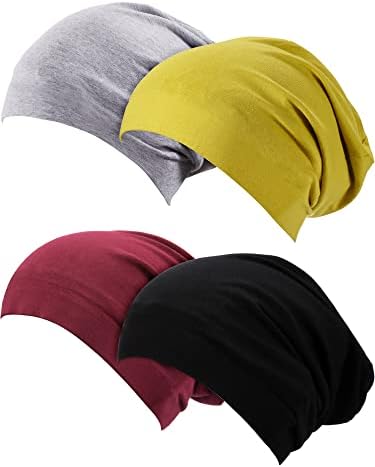 SATINIOR 4 Pieces Satin Lined Sleep Cap Silk Bonnet for Sleeping Women, Silk Hair Wrap Slouch Beanie Hat by SATINIOR