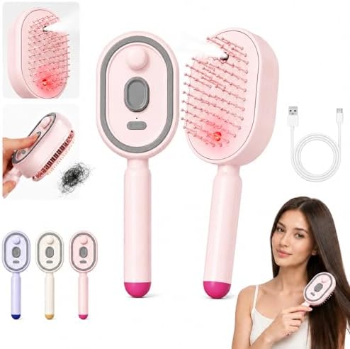 Electric Air Cushion Massage Spray Comb, Hair Brush With Water Spray, Self-Cleaning Anti-Tangle, Anti-Static For Frizzy Hair & Scalp Care (Pink) by Unknown