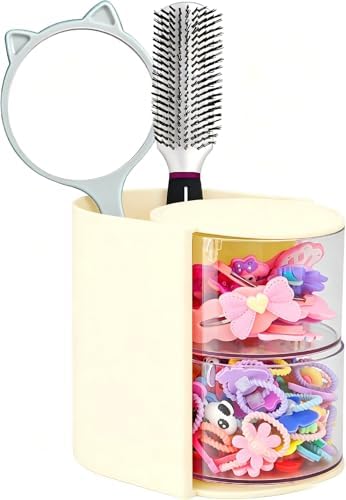 Hair Accessories Organizer With Hair Brush Holder, Off White,2-Layer by Luscinia