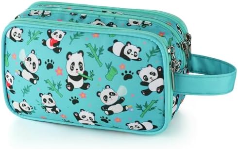 Kids Toiletry Bag for Girls, Travel Toiletry Bag for Little Young Girls Cosmetic Bag Makeup Bag Waterproof Hanging Wash Bag Toddler Toiletries, Panda Green Teal by Vipdeal