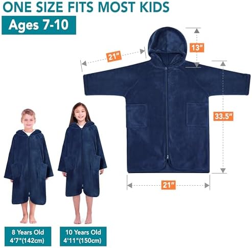 SUN CUBE Kids Hooded Towel Robe, Zip-Up Fleece Swim Cover Up, Ages 7-12 - Image 4