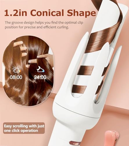 Auto Hair Curler, Automatic Curling Iron with 4 Temperature & 3 Timer, Automatic Shut-Off, Anti-Scald, Anti-Tangle Rotating Curling Wand for Hair Styling, White - Image 2
