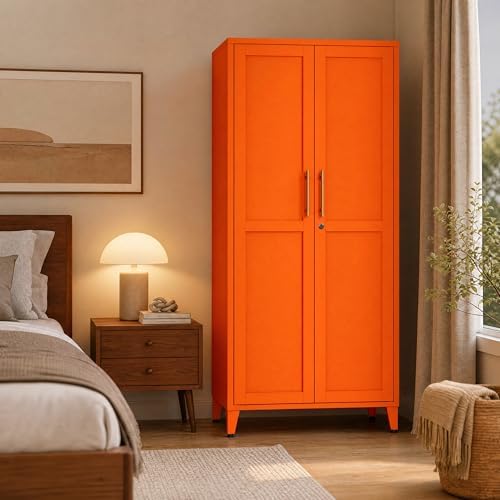 Metal Storage Cabinet with Lock,Orange Steel Tool Cabinet with 3 Adjustable Shelves,61 Tall Freestanding Heavy Duty Garage Locker for Home Office Kitchen 61" H X 27.6" W X 13.8" D by HOME