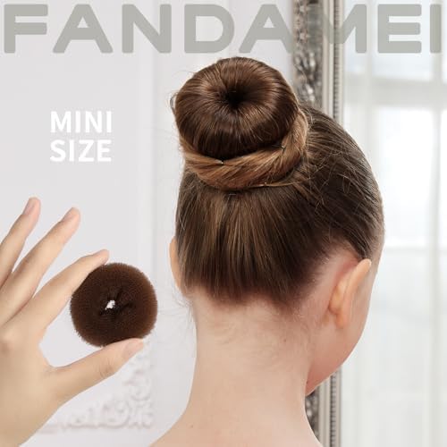 FANDAMEI 6 PCS Hair Bun Makers for Kids, 10 Invisible Bun Nets for Ballet Girls, 3PCS Extra Small 3PCS Small Donut Buns for Hair, Bun Makers Hair Nets for Buns with 5 Elastics 20 Pins (Light Brown) - Image 3
