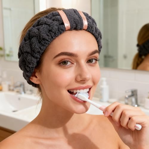 4 Pack Microfiber Towel Headbands for Washing Face, Spa & Skincare for Women (Beige, Dark brown, Grey, Black) - Image 5