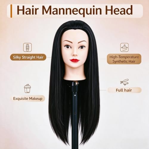 Black Hair Mannequin Head, Cosmetology Mannequin Head with Hair for Styling - Image 4
