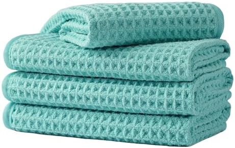 Microfiber Waffle Face Towels, 4 Pieces, Soft, Absorbent, Fast Drying, Lint Free 430 GSM (Turquoise) by Unknown