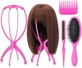 ProSuites 2 Pack Pink Wig Head Stand with 3 PCS Wig Brush Comb, Travel Wig Holder Comb Set for for Women Multiple Wigs by ProSuites