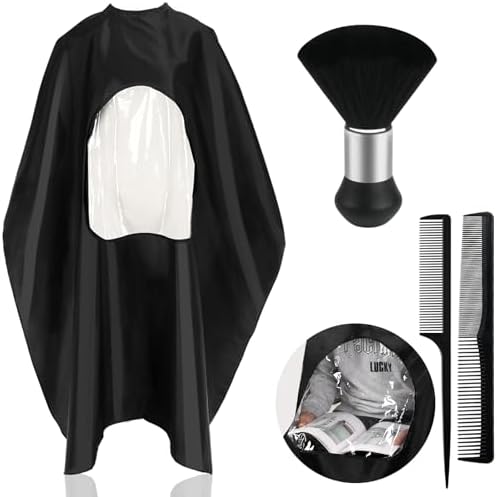 FEBSNOW Black Barber Cape with See Through Window and Neck Duster Brush by HOMECRAFTBEAUTYBABY