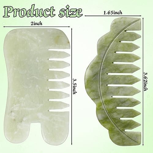 Geiserailie 2 Pcs Jade Combs Gua Sha Stone Scalp Massage Tool - Image 2