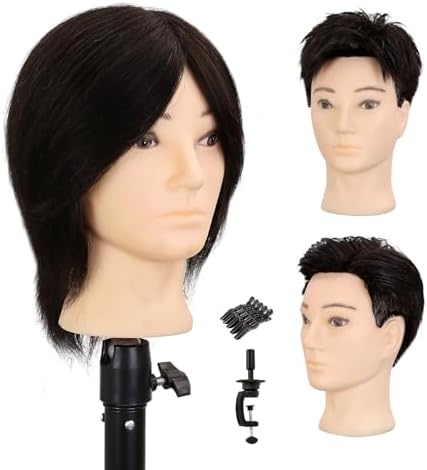 Male Mannequin Head 8 Inch Barber Mannequin Head for Cutting and Styling with Desktop Stand (Natural Black) by WDQXCQA