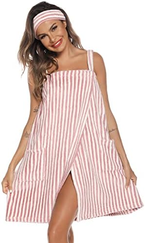 Veseacky Women Bath Wrap Towel for Womens Shower with Pocket Adjustable Spa Robe & Facial Headband by Veseacky