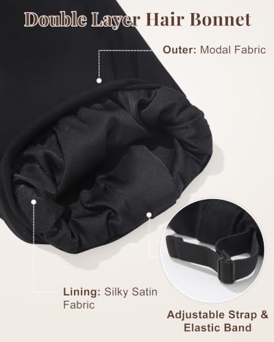 AWAYTR Satin Bonnet for Sleeping, Adjustable Curly Hair Cap for Women Men - Image 3