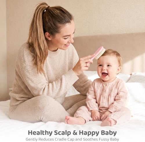 5 Piece Baby Hair Brush Set, Wooden Baby Brush and Comb Set with Natural Soft Goat Hair Bristles, Cradle Cap Brush, Baby Essentials Grooming Kit for Boy Girl - Image 3