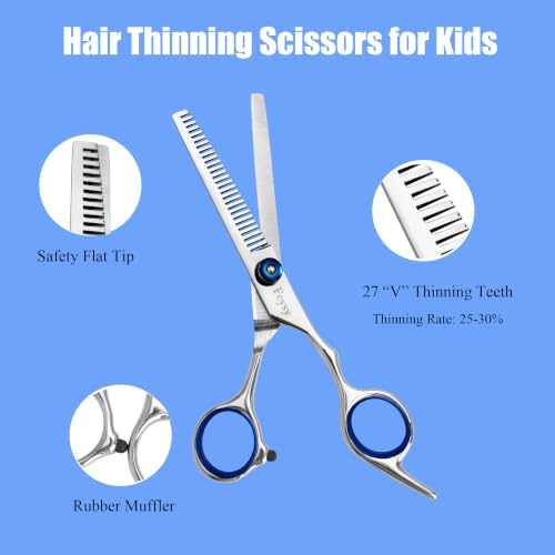 Kids Hair Cutting Kit, Complete Haircut Set for Children – Safety Round Tip Scissors, Thinning Shears, Razor Comb, Barber Cape, Neck Duster, Comb & Clips, Home Haircut Kit with Bag - Image 3