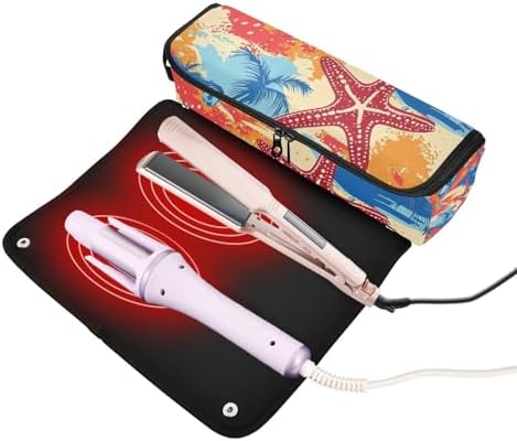 Hair Tools Travel Bag with Heat Resistant Mat Detachable 2-in-1 Curling Iron Travel Case Hot Tools Organizer for Straightener Flat Iron Bright Summer Beach Starfish and Palm Tree - Image 2