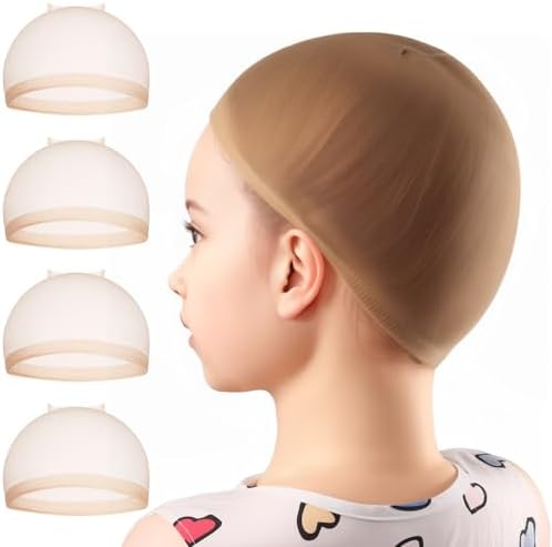 FANDAMEI Wig Cap, 4PCS HD Wig Cap for Kids, HD Caps for Wigs Light Brown, Nylon Wig Caps for Kids, Stocking Caps for Wigs, Transparent Invisible Wig Cap for Halloween. Small Wig Cap for Kids, Baby. by FANDAMEI