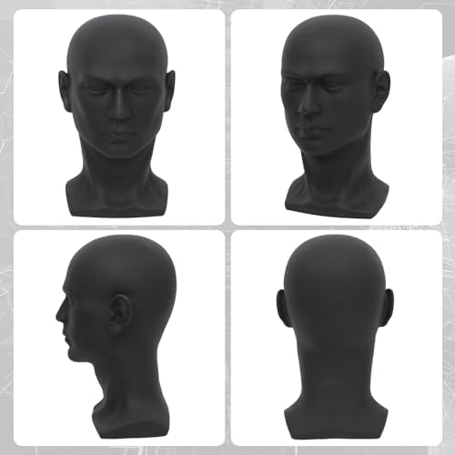 Male Mannequin Head Professional PVC Manikin Head for Display Wigs Hats Headphone Mask Sunglasses Scarf Jewelry Display Stand (Black Matte) - Image 3