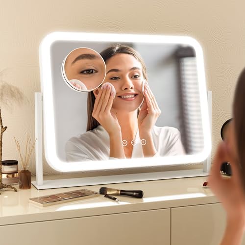 FENNIO Vanity Mirror with Lights 17''x13'' Makeup Mirror with Lights,Vanity Mirror Touch Screen with 3-Color Lighting,Dimmable,for Vanity Desk Tabletop White - Image 5