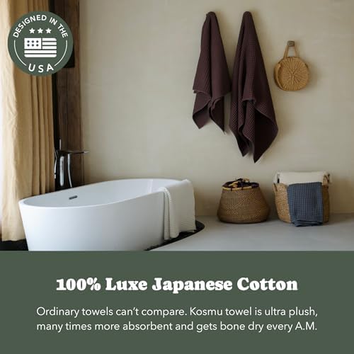 Luxury Organic Japanese Cotton Waffle Bath Towel | Thick, Absorbent, Quick Dry Bathroom Towels for Shower, Sauna, Onsen| Hotel & Spa Quality, Gift-Ready (Dark Cocoa, Bath Sheet Set (3-Piece)) - Image 3