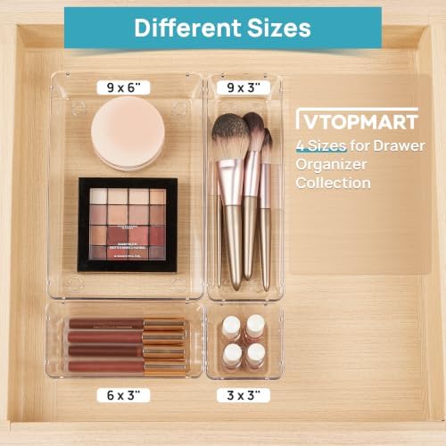 Vtopmart 10 Pack Clear Drawer Organizer Bins, 4 Sizes Makeup Storage Trays - Image 4