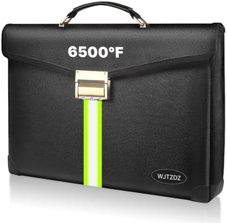 6500°F Fireproof Document Bag with Lock,Upgraded Fireproof/Waterproof Money Bag with Zipper/Reflective Strip,Storage Pouch for A4 Letter Size Document,Cash,Cell Phone,Passport by FirepyroofSafetyFamily