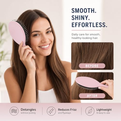 Boar Bristles Hair Brush for Women and Men, Detangling Hair Brush for Smoothing Massage Add Shine, Nylon&Boar Bristles Detangler brush for Hair Healthy (1 Pack-Pink) - Image 5