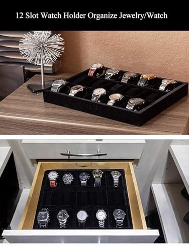 Jewelry Watch Tray Organizer Bracelets Display Case Holder, Black 12-Slots - Image 6
