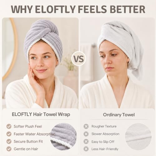 2 Pack Microfiber Hair Towel Wraps, Quick Dry Turbans, Blue & Gray - Image 5