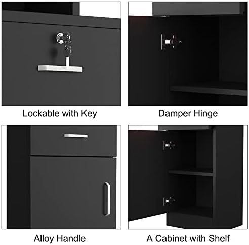 Paddie Wall Mount Barber Salon Stations for Hair Stylist, Hair Stylist Salon Equipment Set Beauty Spa Furniture with Shelves/Lockable Drawers/Storage Cabinet (Black3) - Image 4