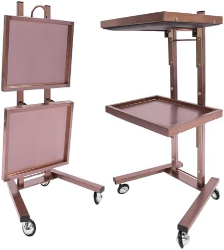 2Tier Metal Rolling Cart,Foldable Utility Carts,Salon Tray Trolley Rosegold by Pinelicorn