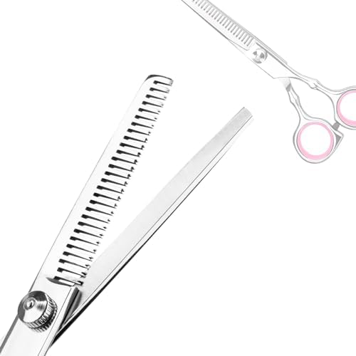 Professional Home Hair Cutting Kit - Quality Home Haircutting Scissors Barber/Salon/Home Thinning Shears Kit with Comb and Case for Men and Women (Pink) - Image 3