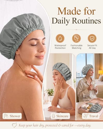 Edoneery Shower Caps for Women Reusable Waterproof, Shower Hair Cap - Image 4