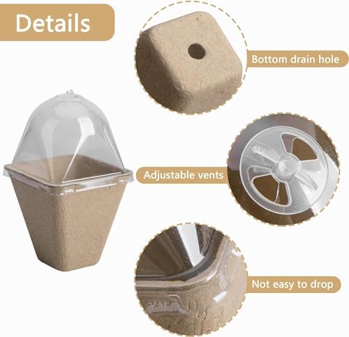 Purple Star 40 Pcs Starter Pots for Planting Seeding- 3.1 Inch Square Planter Nursery Pot with Humidity Dome- Biodegradable Peat Pots for Seedlings Garden Vegetable Flower Germination - Image 3