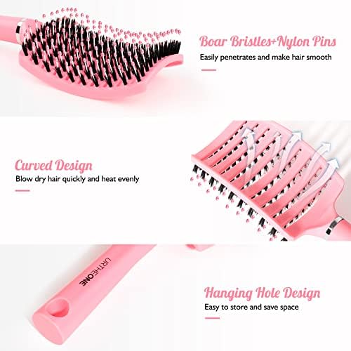 URTHEONE Hair Brush,Detangling Hairbrush Boar Bristle Curved Vented Hair Brush for Women Men Kids Curly Thick Long Short Wet or Dry Hair, Faster Blow Drying(2Pack Pink) - Image 2
