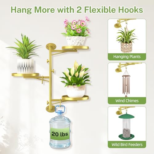 Wall Plant Holder, Rotating Floating Window Shelf, 3-Tier Gold - Image 4