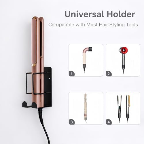 Curling Iron Holder, Hair Straightener Holder for Bathroom Storage, Flat Iron Holder Wall Mount Space Saving Hair Tool Organizer, Stainless Steel Flat Iron Holder Wall Mount, Black BANJEKT - Image 2