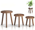 3-Pack Wood Plant Stands Indoor, Single Plant Stand for 6-12 Inch Pots, Mid-Century Modern Plant Stool, Tall Plant Stand for Large Plants Perfect Fit for Living Room, Balcony, Office by Unknown