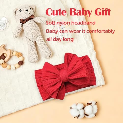 Baby Bows Headbands Soft Nylon Handmade Hair Accessories for Newborn Infant Toddler Kids (Red, Large) - Image 4