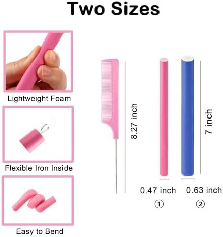 36Pcs Flexible Hair Rollers and Curlers Set - 7" 0.63" & 0.47" Bendable Soft Foam Rods for Heatless Curling Short & Long Hair - Image 2