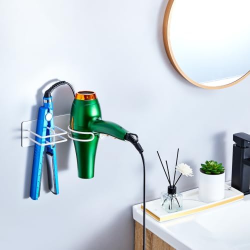 Hair Dryer and Straightener Holder Wall Mounted, Self Adhesive Blow Dryer and Flat Iron Storage Hair Tool Organizer for Bathroom Vanity (White) - Image 4