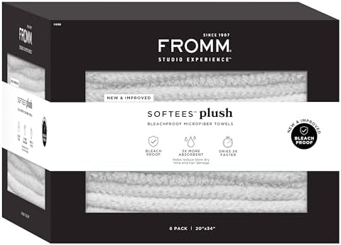 Fromm Softees Plush Bleachproof Microfiber Hair Towels, 6-Pack, White by Fromm