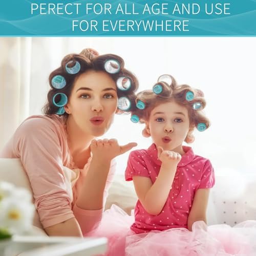 Hair Rollers, 12 Pack Self Grip Salon Hairdressing Curlers, DIY Curly Hairstyle, Large Rollers 1.57In Blue-Green - Image 7