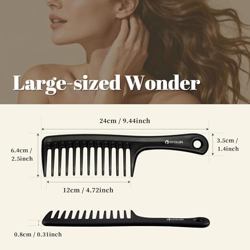 HYOUJIN Large Wide Tooth Comb Detangling for Curly,Wet,Dry Hair,Black - Image 3